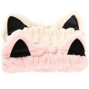 2 Pcs Cat Ears Headband Spa Headbands for Washing Face Headband Pink Beige